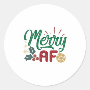 Xmas Gift   Merry AF Cool Sassy Classic Round Sticker