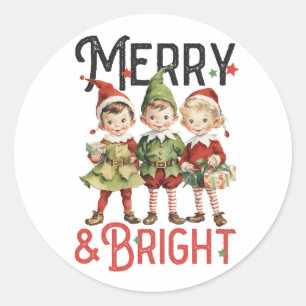 Xmas Gift Merry and Bright Classic Round Sticker
