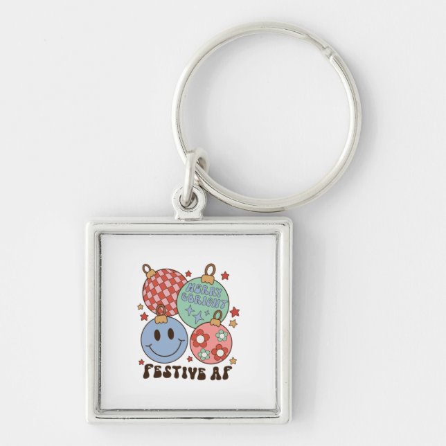 Xmas Gift Merry And Bright Festive AF Keychain (Front)