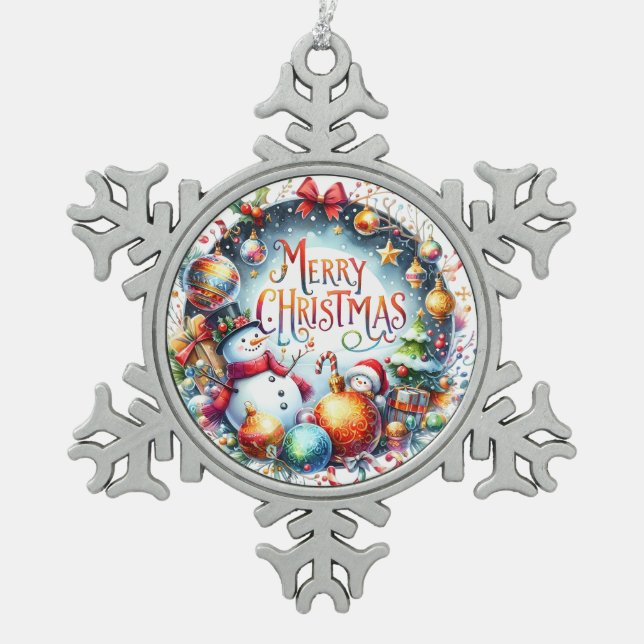 Xmas Gift Merry Christmas Snowflake Pewter Christmas Ornament (Front)