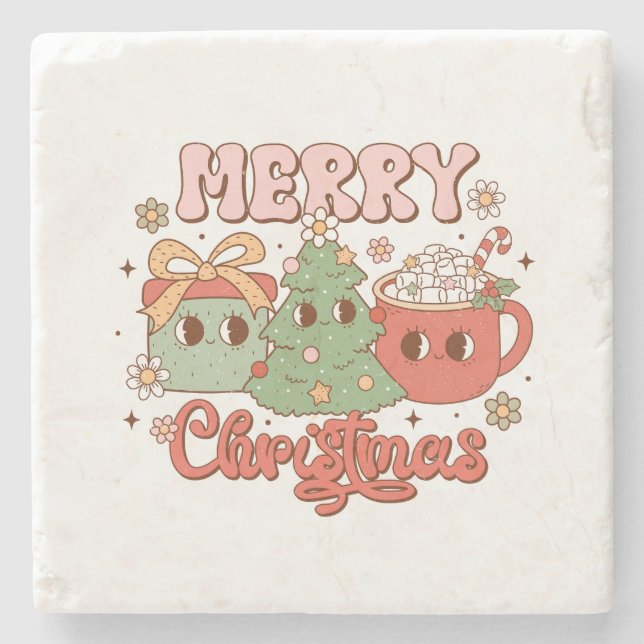 Xmas Gift Merry Christmas Stone Coaster (Front)