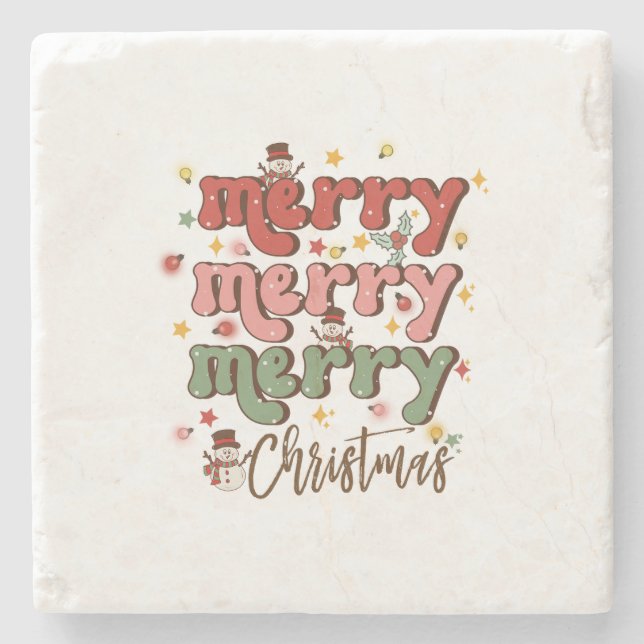 Xmas Gift Merry Merry Christmas Stone Coaster (Front)