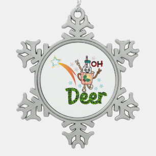 Xmas Gift Oh Deer Snowflake Pewter Christmas Ornament