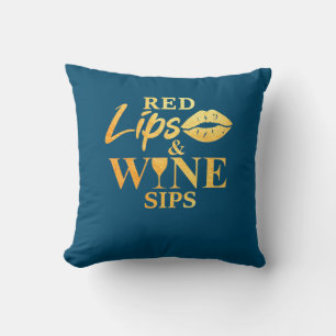 Xmas Gift Red Lips And Wine Sips Throw Pillow