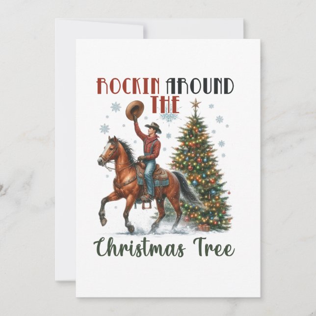 Xmas Gift Rockin Around The Christmas Tree Holiday Card (Front)