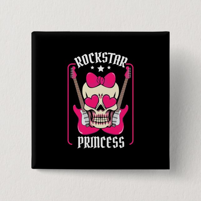 Xmas Gift | Rockstar Princess Skull 2 Inch Square Button (Front)