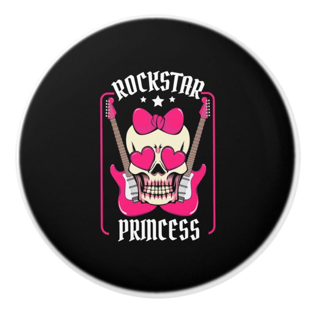 Xmas Gift | Rockstar Princess Skull Ceramic Knob (Front)
