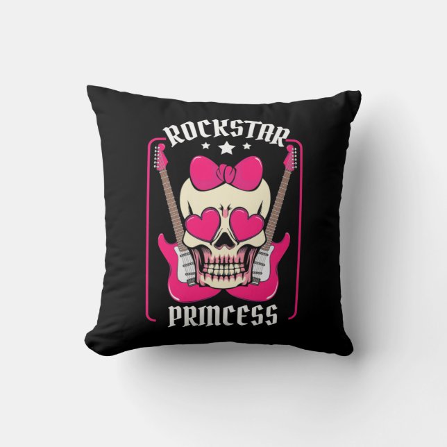 Xmas Gift | Rockstar Princess Skull Throw Pillow (Front)