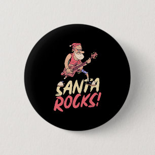 Xmas Gift Santa Rocks Guitar 2 Inch Round Button