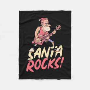 Xmas Gift Santa Rocks Guitar Fleece Blanket