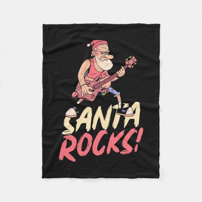 Xmas Gift | Santa Rocks Guitar Fleece Blanket (Front)