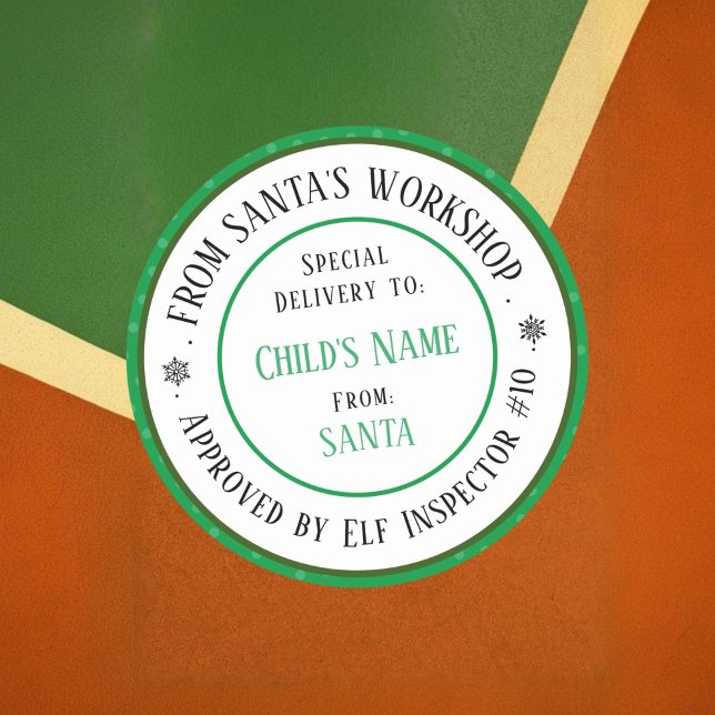 Xmas Gift Santa's Workshop Personalized Name Green Classic Round Sticker (Creator Uploaded)