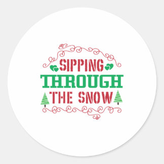 Xmas Gift Sipping Through The Snow Classic Round Sticker