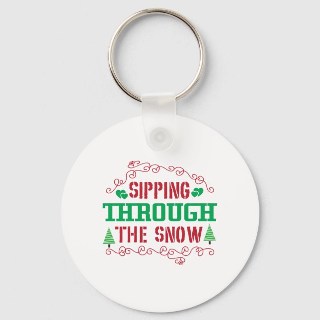 Xmas Gift Sipping Through The Snow Keychain (Front)