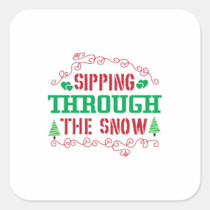 Xmas Gift Sipping Through The Snow Square Sticker