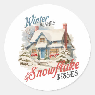 Xmas Gift Winter Wishes Kisses Classic Round Sticker