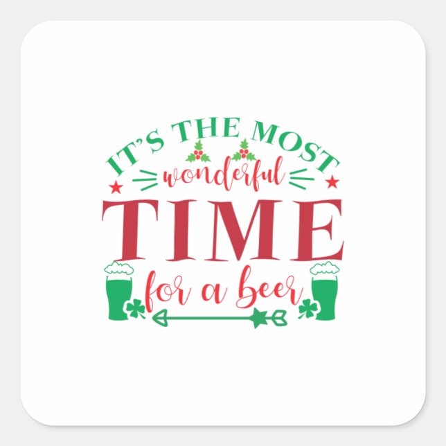 Xmas Gift Wonderful Time For A Beer Square Sticker (Front)