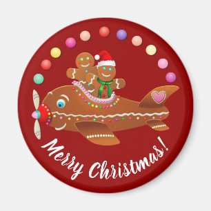 Xmas Gingerbread Airplane Cartoon Magnet