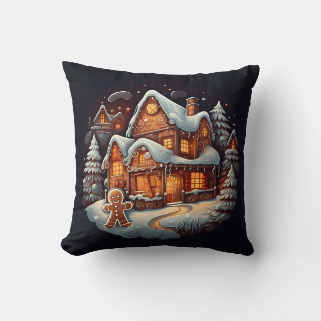 Xmas Gingerbread man house Throw Pillow (Front)
