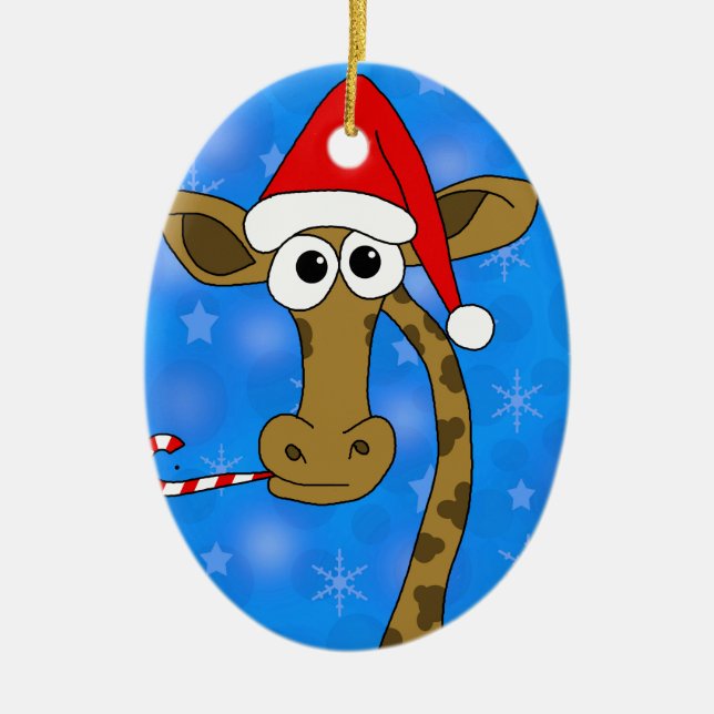 Xmas giraffe - blue ceramic ornament (Front)