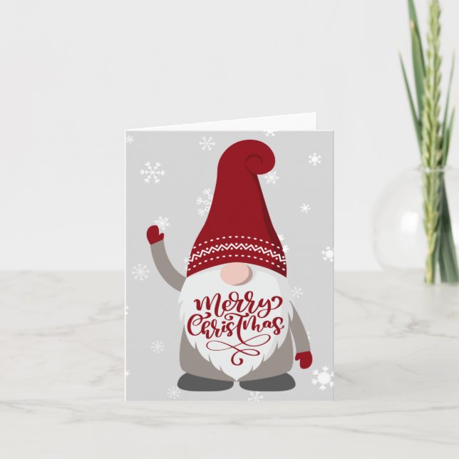 Xmas Gnome Beard Merry Christmas Grey Red  Card (Front)