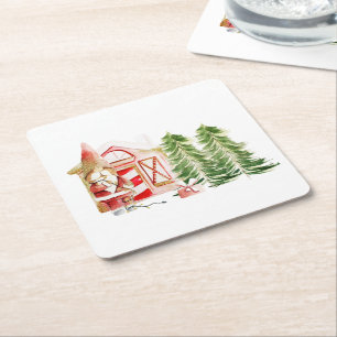 XMAS Gnome Design 2 Square Paper Coaster