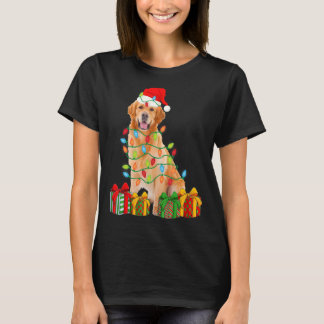 Xmas Golden Retriever Dog Christmas Lights Puppy   T-Shirt