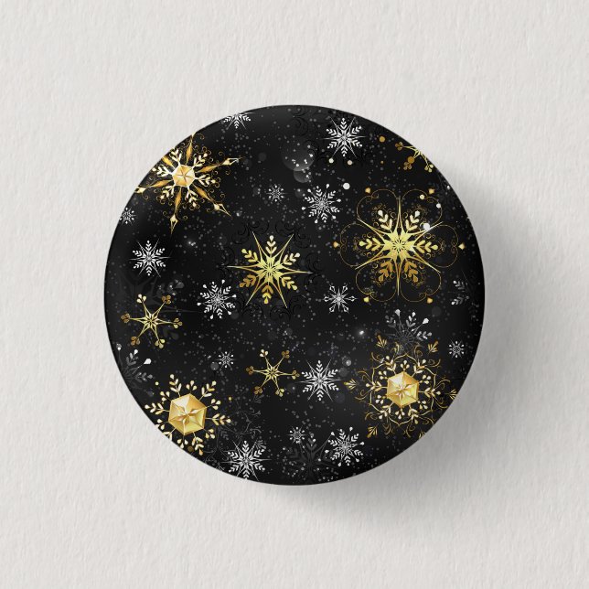 Xmas Golden Snowflakes on Black Background 1 Inch Round Button (Front)