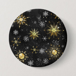 Xmas Golden Snowflakes on Black Background 3 Inch Round Button