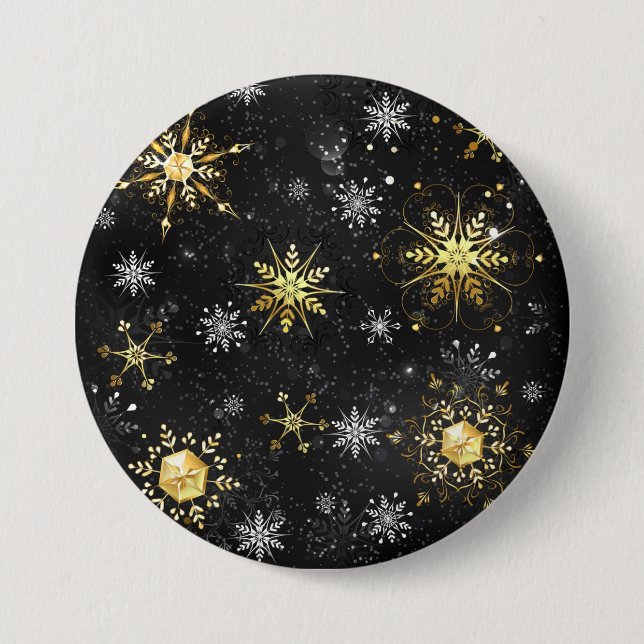 Xmas Golden Snowflakes on Black Background 3 Inch Round Button (Front)