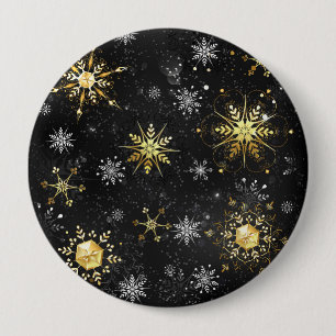 Xmas Golden Snowflakes on Black Background 4 Inch Round Button
