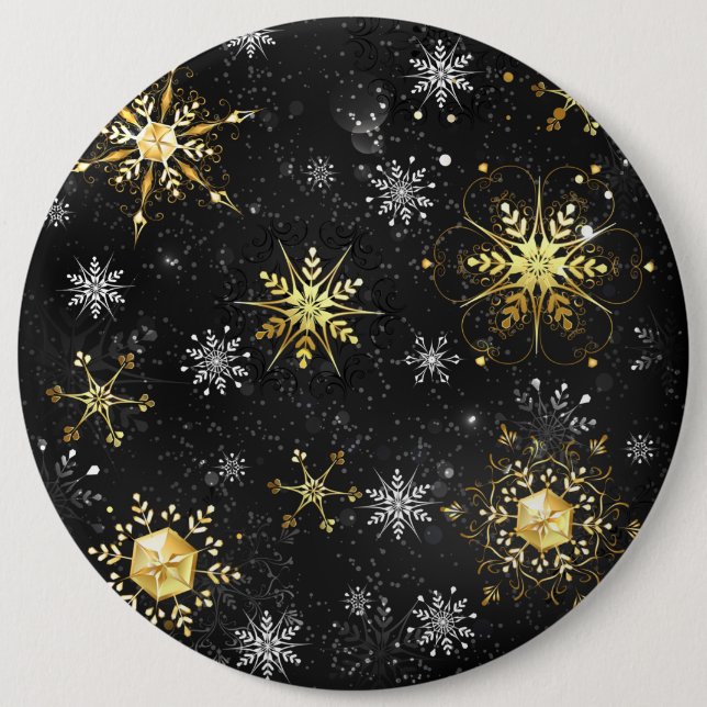 Xmas Golden Snowflakes on Black Background 6 Inch Round Button (Front)