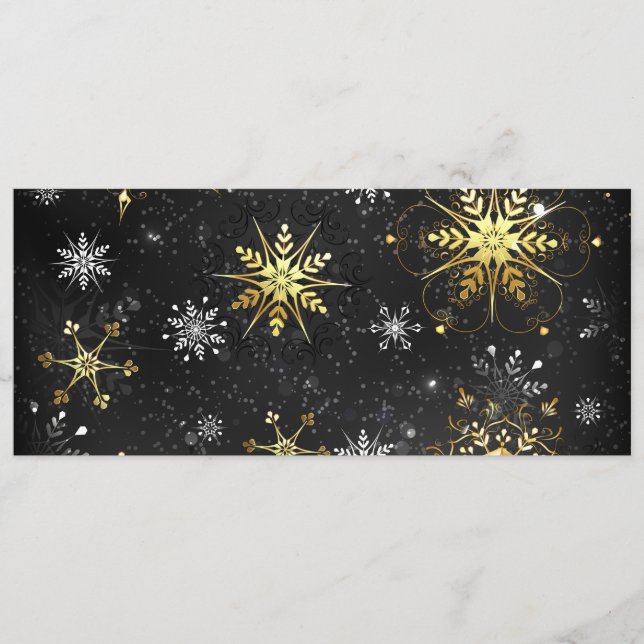 Xmas Golden Snowflakes on Black Background Advice Card (Front)