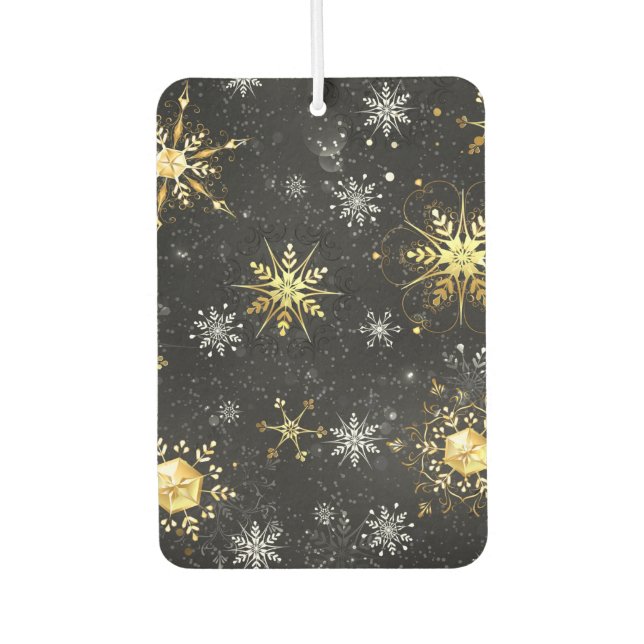 Xmas Golden Snowflakes on Black Background Air Freshener (Front)