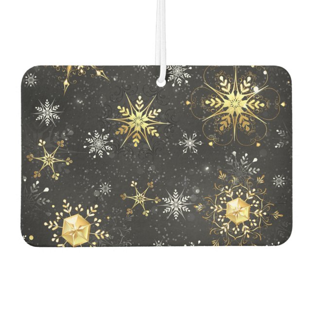 Xmas Golden Snowflakes on Black Background Air Freshener (Front)