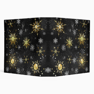 Xmas Golden Snowflakes on Black Background Binder