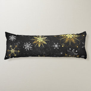 Xmas Golden Snowflakes on Black Background Body Pillow