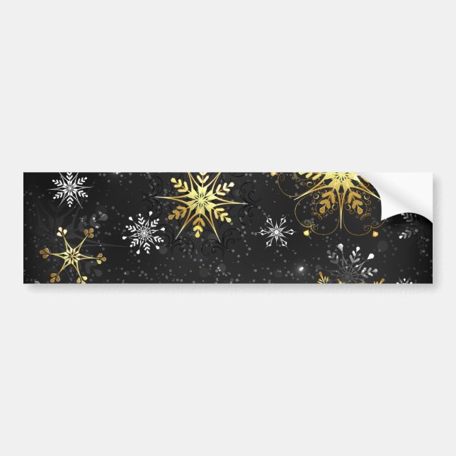 Xmas Golden Snowflakes on Black Background Bumper Sticker (Front)