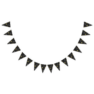 Xmas Golden Snowflakes on Black Background Bunting Flags