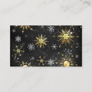 Xmas Golden Snowflakes on Black Background Business Card