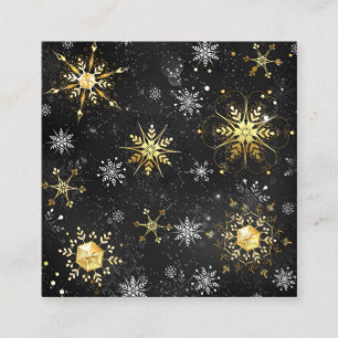 Xmas Golden Snowflakes on Black Background Calling Card