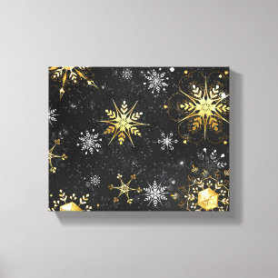 Xmas Golden Snowflakes on Black Background Canvas Print