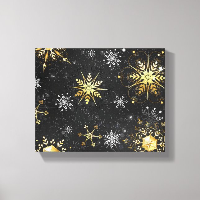 Xmas Golden Snowflakes on Black Background Canvas Print (Front)