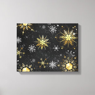 Xmas Golden Snowflakes on Black Background Canvas Print