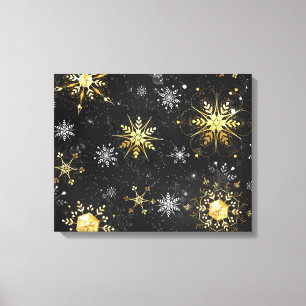 Xmas Golden Snowflakes on Black Background Canvas Print