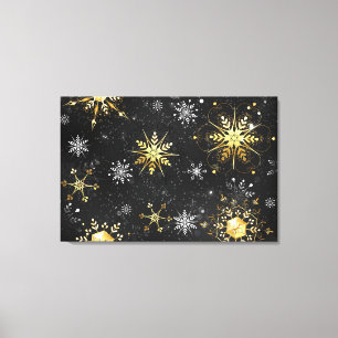 Xmas Golden Snowflakes on Black Background Canvas Print