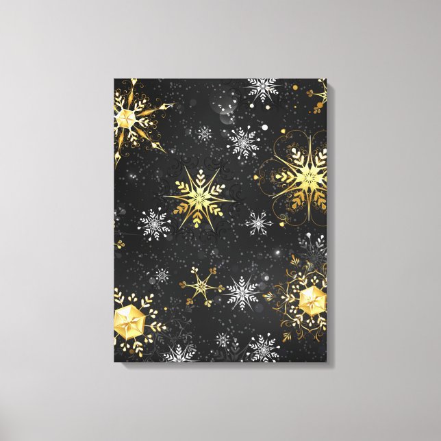 Xmas Golden Snowflakes on Black Background Canvas Print (Front)