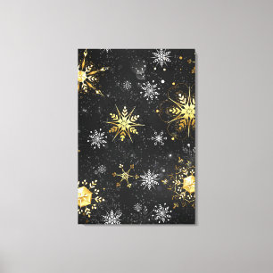 Xmas Golden Snowflakes on Black Background Canvas Print
