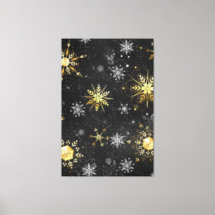 Xmas Golden Snowflakes on Black Background Canvas Print