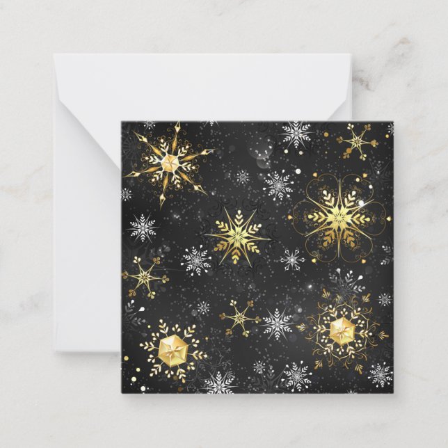Xmas Golden Snowflakes on Black Background Card (Front)